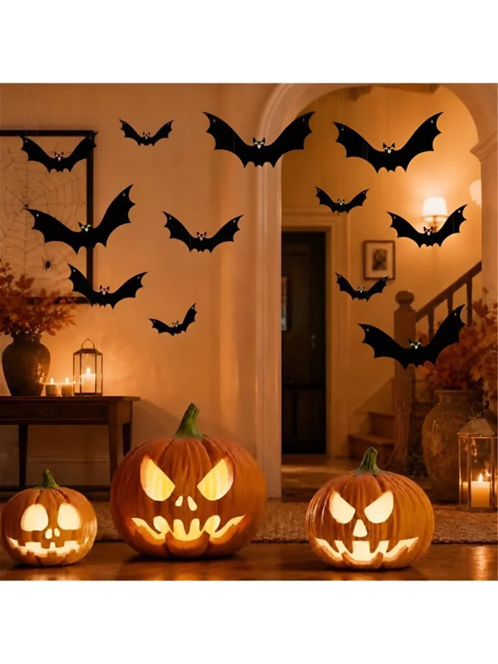 Hanging Bats Halloween Decorations, 3 Sizes Plastic Flying Bat Cutouts with